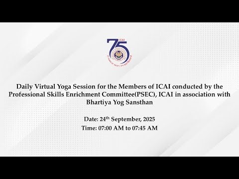 Daily Virtual Yoga Session for the Members of ICAI conducted by PSEC-ICAI in association with BYS