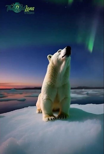 Polar bear amazed by the aurora #animals
