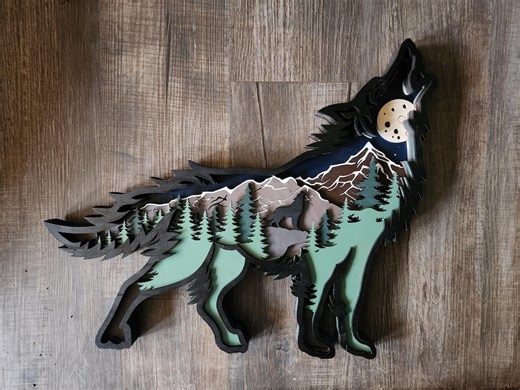 Howling Wolf Scene 3d Layered Wall Art - Etsy
