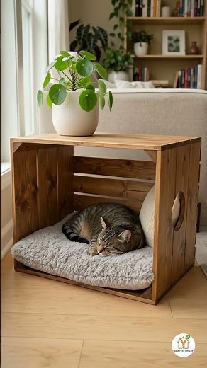 Cozy DIY Cat Bed From a Wood Crate 🐾 | Warm Home Idea for Cat Lovers #garden
