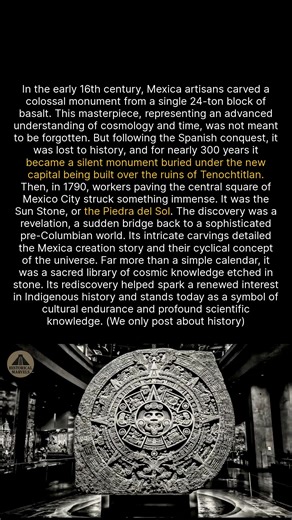Rediscovered in 1790, the Aztec Sun Stone spent a century mounted on a cathedral wall. #history #archaeology #ancienthistory | Historical Marvels