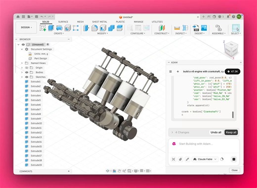 AI Productivity: SDEs first, MEs coming soon.@aaronli showing Claude Fable working 10 minutes straight to design a V8 engine in CAD. I mainly see long running tasks for coding so it’s refreshing to high level work for mechanical engineering. Useful for stock research but aggregation of information isn’t at the level of designing V8 engine in CAD or coding entire CRs.