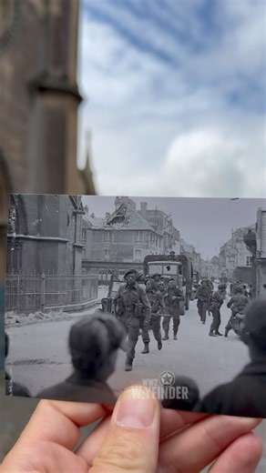 121K views · 7.4K reactions | Commandos on D-Day Then and Now. Commandos of No. 46 (Royal Marine) Commando entering the village of Douvres-la-Delivrande, France, 8 June 1944 | WW2 Wayfinder | Facebook