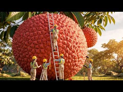 Giant Lychee Harvest ASMR 🍓 | Satisfying Mega Fruit Cutting & Relaxing Nature Sounds