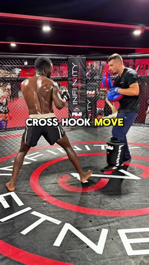 Step back and counter with hook, cross, hook. Move forward in southpaw stance, jab, calf kick.