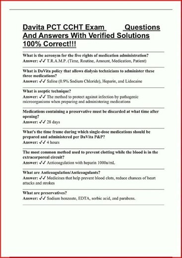 Davita Pct Ccht Exam Questions And Answers With Verified Solupdate video