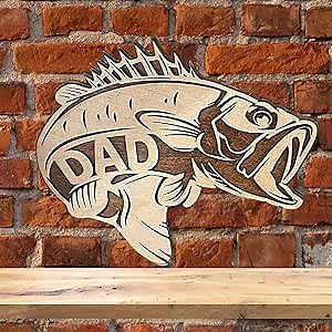 Dad Bass Fishing Gift | Father's Day Fish Plaque | Stained Wooden Bass Sign