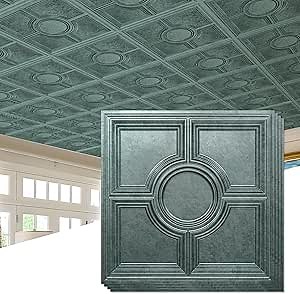 STICKGOO PVC Ceiling Tiles 24 x 24in, Antique Green Bronze Decorative Drop Ceiling Tiles,12-Pack Cover 48 Sq. Ft