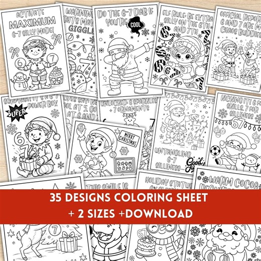6 7 Christmas Coloring Pages BUNDLE, Six Seven Viral Meme Coloring Sheet, Elf Santa Printable Coloring Page, Xmas Activity Holiday Coloring - Etsy
