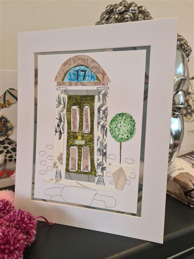Handmade Traditional Front Door Illustration: Uniquely Designed With Ink and Printed Wallpaper - Etsy