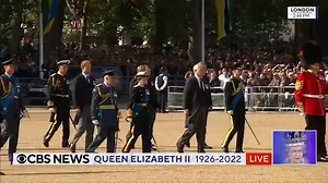 Applause breaks out as Queen Elizabeth II's coffin moves through London. "It is such an extraordinary mix of emotions ... as the queen makes this final procession through the city which she has called home for so long," CBS News' Imtiaz Tyab says. https://cbsn.ws/3BGUBHo | CBS News