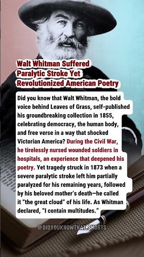 Walt Whitman Suffered Paralytic Stroke Yet Revolutionized American Poetry