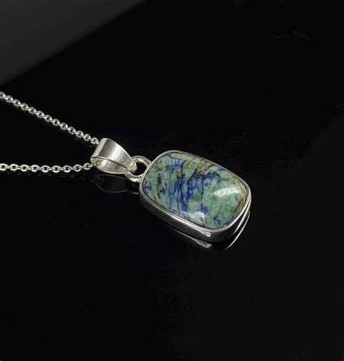 Natural K2 Azurite Pendant in 925 Sterling Silver, Rectangle Blue Azurite Granite Necklace, Handmade Gemstone Jewelry, Gift for Her - Etsy