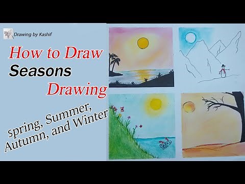 How to draw four seasons drawing | Summer, winter, spring and autumn