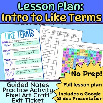 Intro to Like Terms, Coefficients, Constants FULL LESSON PLAN- Notes, Activities