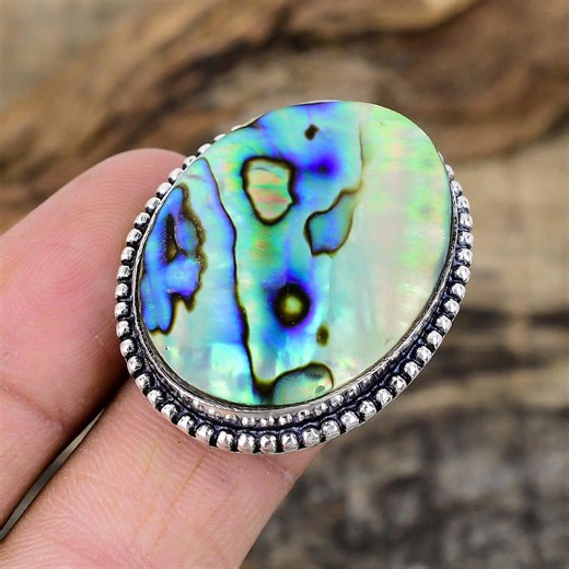 Exclusive Massive Ring" Abalone Shell Ring: Handmade 925 Sterling Silver Gemstone Jewelry - Etsy