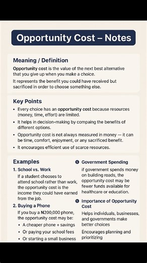 OPPORTUNITY COST #AccountingSimplified Accounting And Economics Studies | Accounting And Economics Studies