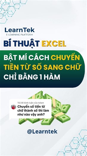Chuyển tiền từ số sang chữ bằng hàm Excel