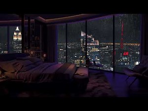24Hrs🎶 Fall Asleep Instantly with Calming Rain Sounds - 🎧 Cozy Bedroom With City View - Rain ASMR