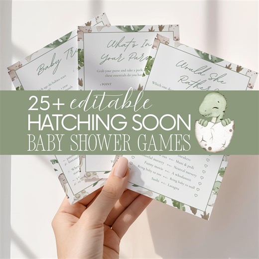 Dinosaur Baby Shower Games Bundle Editable Fun Easy Hatching Soon Theme Digital Template Boy Girl Gender Neutral - Etsy