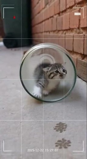 Curious kitten gets head stuck in glass jar 🏺😿 #kitten #stuck #shorts