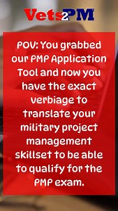 POV: You opened the PMP application… and got stuck. What do they mean by “project experience”? How do you explain what you did in the military? ✅ You grabbed our PMP Application Tool ✅ You got the exact wording to translate your experience ✅ You qualified for the exam ➡️ Now you’re one step closer to being a certified Project Manager Grab our tool for FREE when you register for an account at our website. #projectmanagement #pmpcertification #pmp | Vets2PM