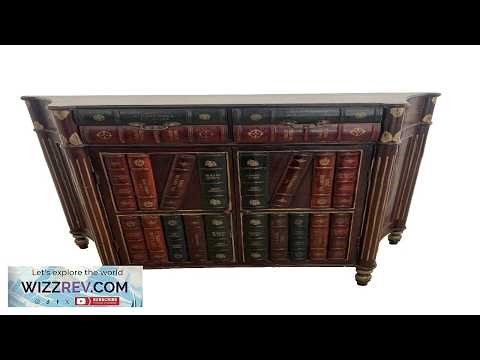 Vintage Bookcase Theme Console Cabinet Two Drawers Double Door Storage Demilune