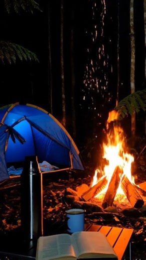 Relaxing Campfire Glow by the Tent #FireRelaxation #CampingLife #PeacefulMoments
