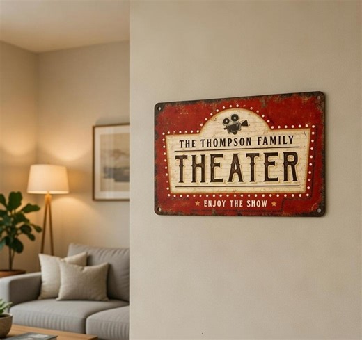 Custom Home Theater Metal Sign – Personalized Cinema Wall Décor for Movie Lovers - Etsy
