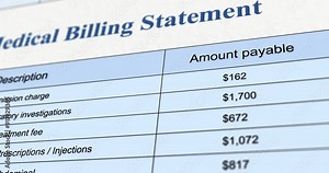 Medical billing statement, document with list of hospital services expenses, treatment invoice close-up, footage