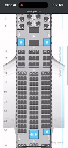 Air Canada Boeing B787-9 seat map with signature class, premium economy and economy seats
