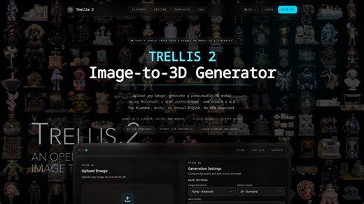 Trellis 2 - 3D Model | Image to 3D Model: AI-powered tool converting 2D images into high-quality 3D models via Microsoft's SLAT architecture.