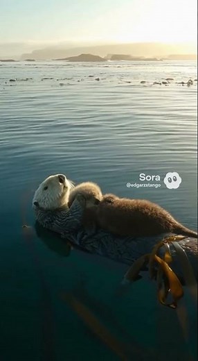 Sea Otter Mother & Pup Raft Nap