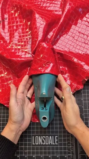 Nina Rozin Footwear Studio on Instagram: "This leather stopped me in my tracks ♥️👠♥️ Croc embossed patent lamb in red, bold, glossy, and impossible to ignore. It is now on the bench, turning into a heeled pump with a bow detail. Cutting, skiving, snipping, gluing, folding. Uppers are nearly finished and ready for the next stage. Back in the studio, more soon. Process questions welcome ⛏️✏️📏 #shoemaking #shoemakingprocess #shoemakingstudio #shoedesign #footweardesign #handmadeshoes #leatherwork