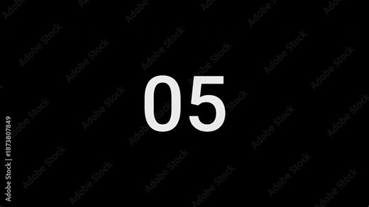 Clean 4k countdown timer animation from 5 to 0 seconds