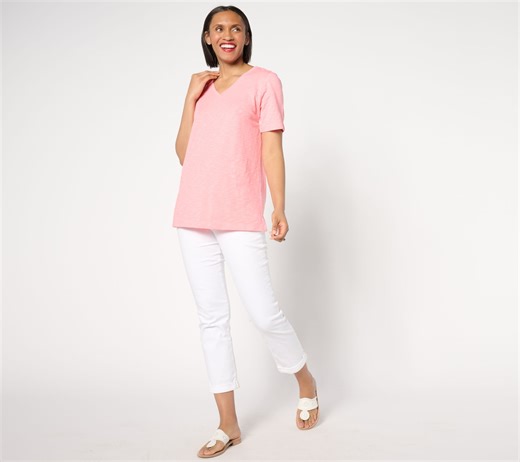 Denim & Co. Naturals Linen Blend Crossover V-Neck Top - QVC.com