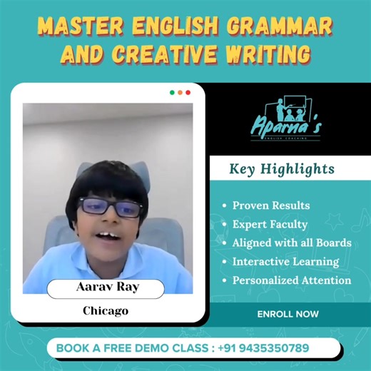 For free trial 📞 Call: 9435350789 or visit 🌐 aparnascoaching.com Speak Well. Write Well. Score Well. 🎯 Our Junior English Course builds: ✅ Strong Grammar ✅ Confident Public Speaking ✅ Creative Writing Skills For Grades I to III Starting Nov 14 Give your child a complete English advantage! ✨ 📩 Join today! Limited seats. #EnglishCoaching #GrammarSkills #CreativeWriting #ExamPreparation #CBSE #ICSE #SpokenEnglish #creativewriting #grammarskills #education #englishmastery #writingskills #learnwi
