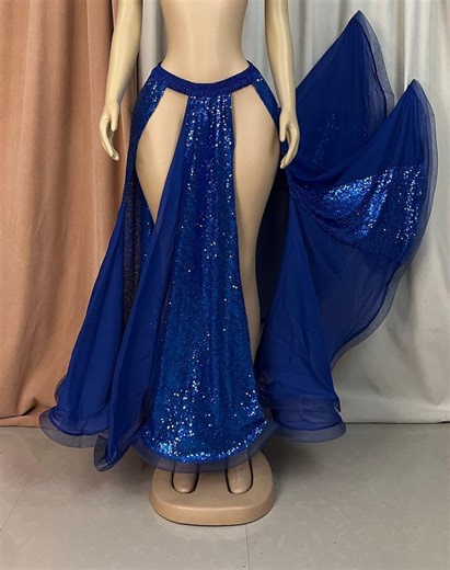 Handmade Belly Dance Skirt With Sequin Gold Outfit Bellydance Slit Skirt Samba Dress Dancing Costume - Etsy