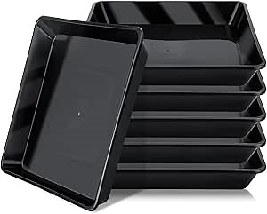 GREANER 8 Inch Humidity Tray, Black 6 PCS Plant Pot Drainage Tray, Indoor Plant Trays for Pots, Drip Trays for Potted Plants, Plastic Plant Trays for Pots, Seed Starter Growing Tray