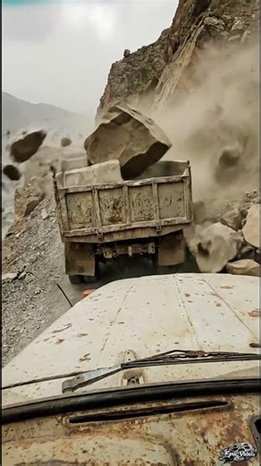 Truck Gets Buried by Falling Rocks #rockslide #truckaccident #extreme