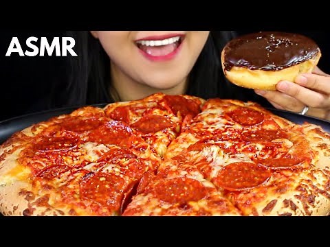 ASMR PEPPERONI PIZZA and BOSTON CREAM DONUT Eating Sound MUKBANG