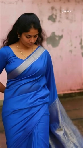 How to style like Yazhini ❤️🥻 105 | Beautiful Silver border Blue Saree with Blue Blouse