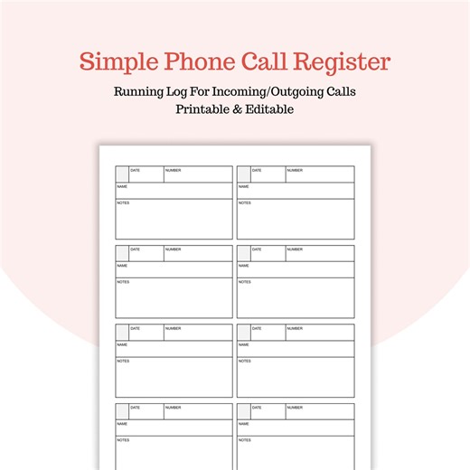 Simple Phone Call Log - Name Number Notes - Quick Voice Message Sheet - Minimalist Office Tracker - Google Docs & PDF - Etsy