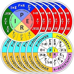 12 PCS Ohms Law Sticker, Funny Ohms Law Wheel Sticker, Ohm's Law Diagram Electrican Stickers Electricity Engineer School Chart Waterproof Vinyl Sticker Decal for Laptop Water Bottle Phone Case Decor
