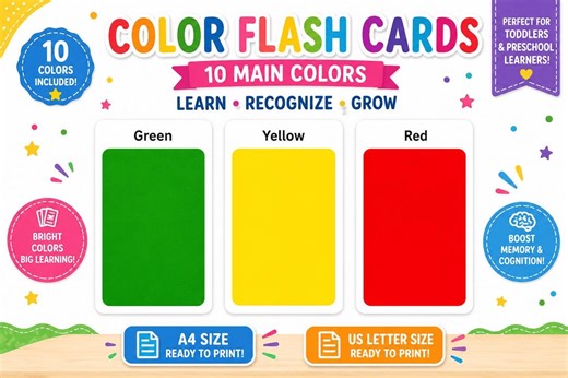 Color Flash Cards for Toddlers & Preschoolers | 10 Main Colors Learning Activity (PDF Download) - Etsy