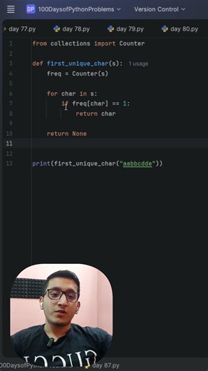 Day 87 – First Non-Repeating Character in Python 🔥 | 100 Days of Python