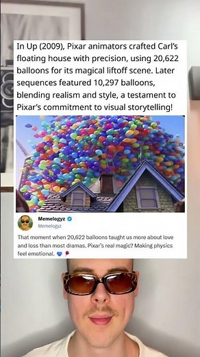 In Up (2009), Pixar animators crafted Carl’s floating house with precision, using 20,622 balloons