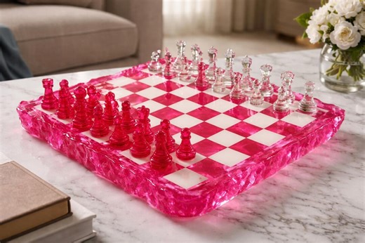 Handmade Rose Quartz Resin Chess Set: Luxury Game Board With Crystal Pieces - Etsy