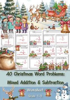 40 Christmas Word Problems Mixed Addition & Subtraction (0-100)