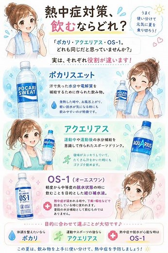 🥵熱中症対策！飲むならどれ？ポカリ・アクエリアス・OS-1の違いをわかりやすく解説💧熱中症予防 熱中症対策#熱中症 #健康 #OS1 #ポカリ #アクエリアス #ココア通信